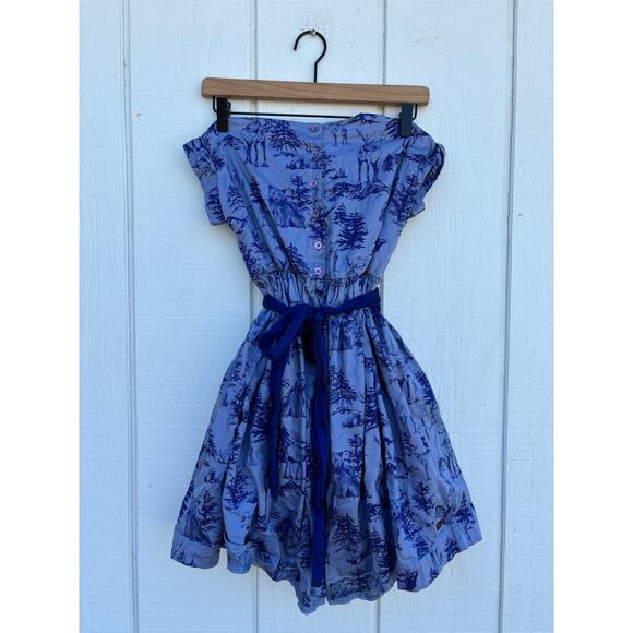 Tea Collection Dress, Blue Winter Scene, Holiday‎ Dress, Lined, Size 8 - Picture 2 of 10